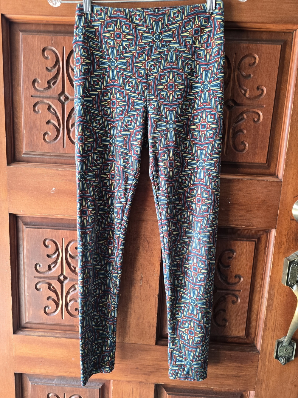 LuLaRoe Geometric Print Leggings in Teal, Red, Yellow & Navy
